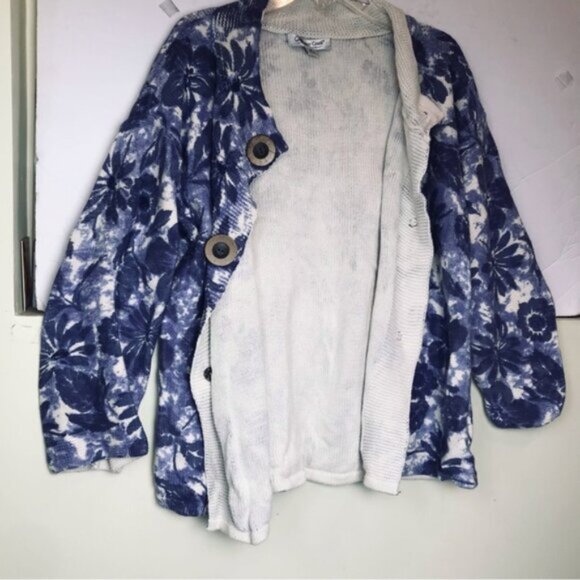 Coldwater Creek Cotton Floral Print Wood Button Cardigan Sweater Top Cottagecore - Picture 3 of 16